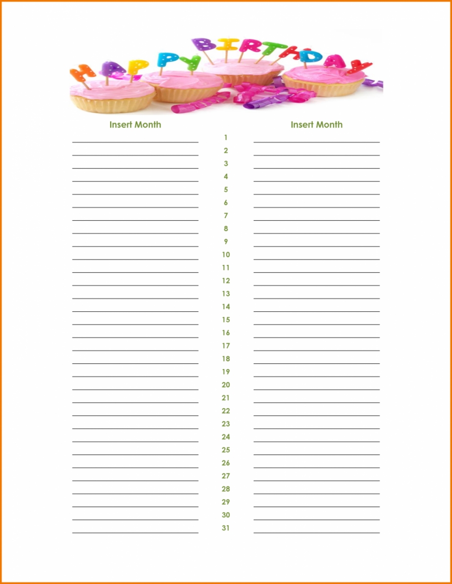 Birthday Month Calendar Template