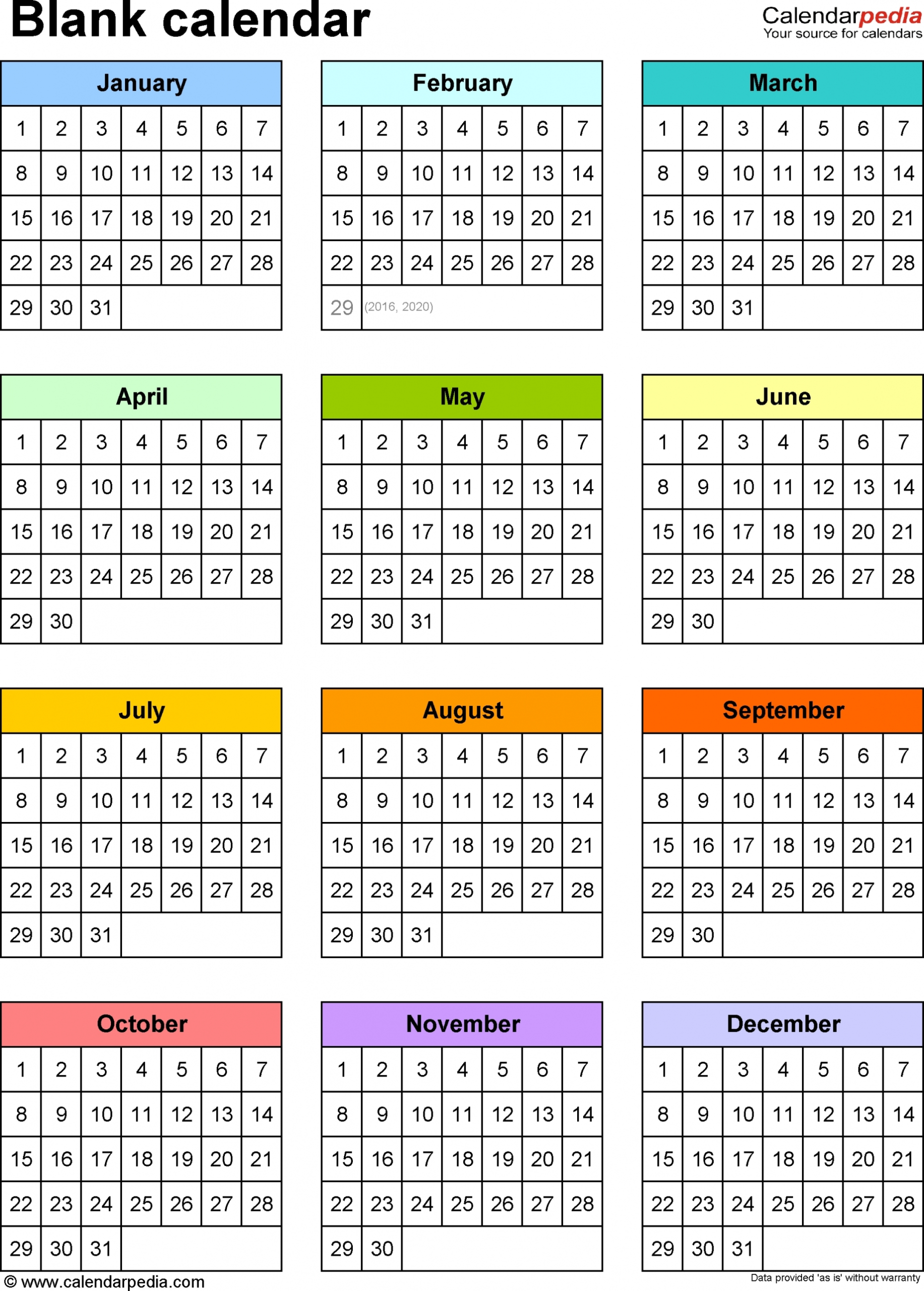 At A Glance Calendar Template