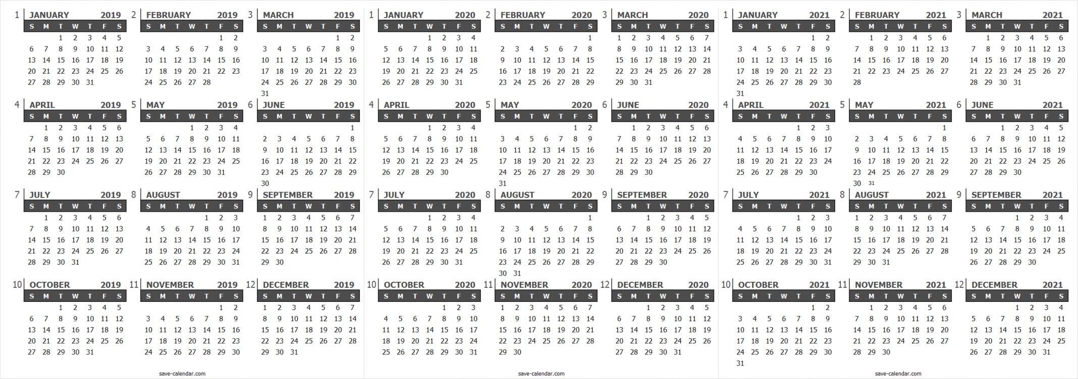 2021 Calendar Printable Uk