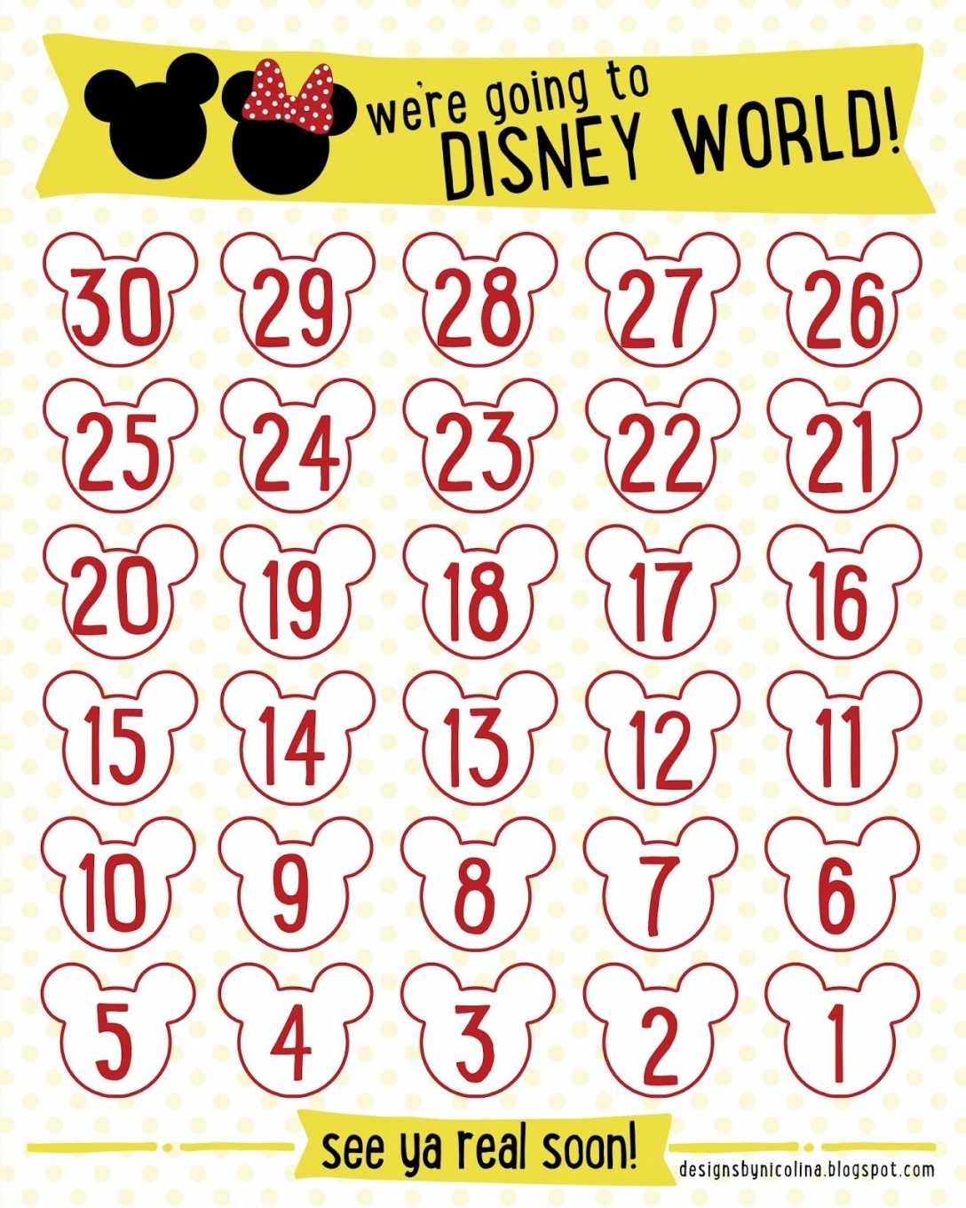 Free Printable Disney Countdown Calendar