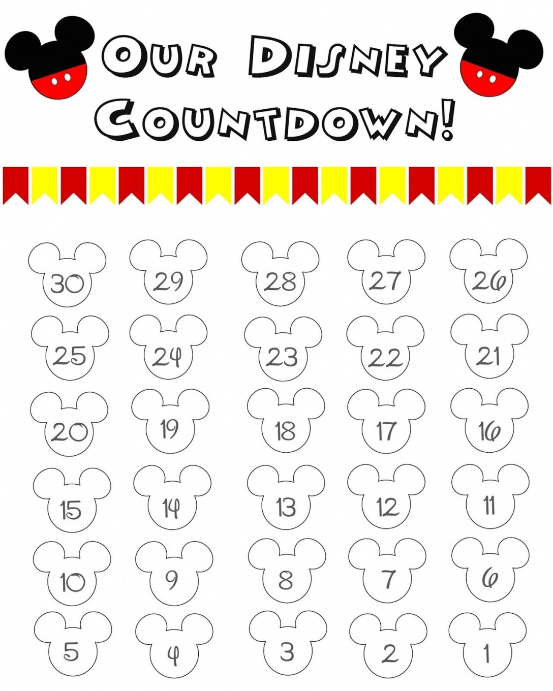 Free Printable Disney Countdown Calendar