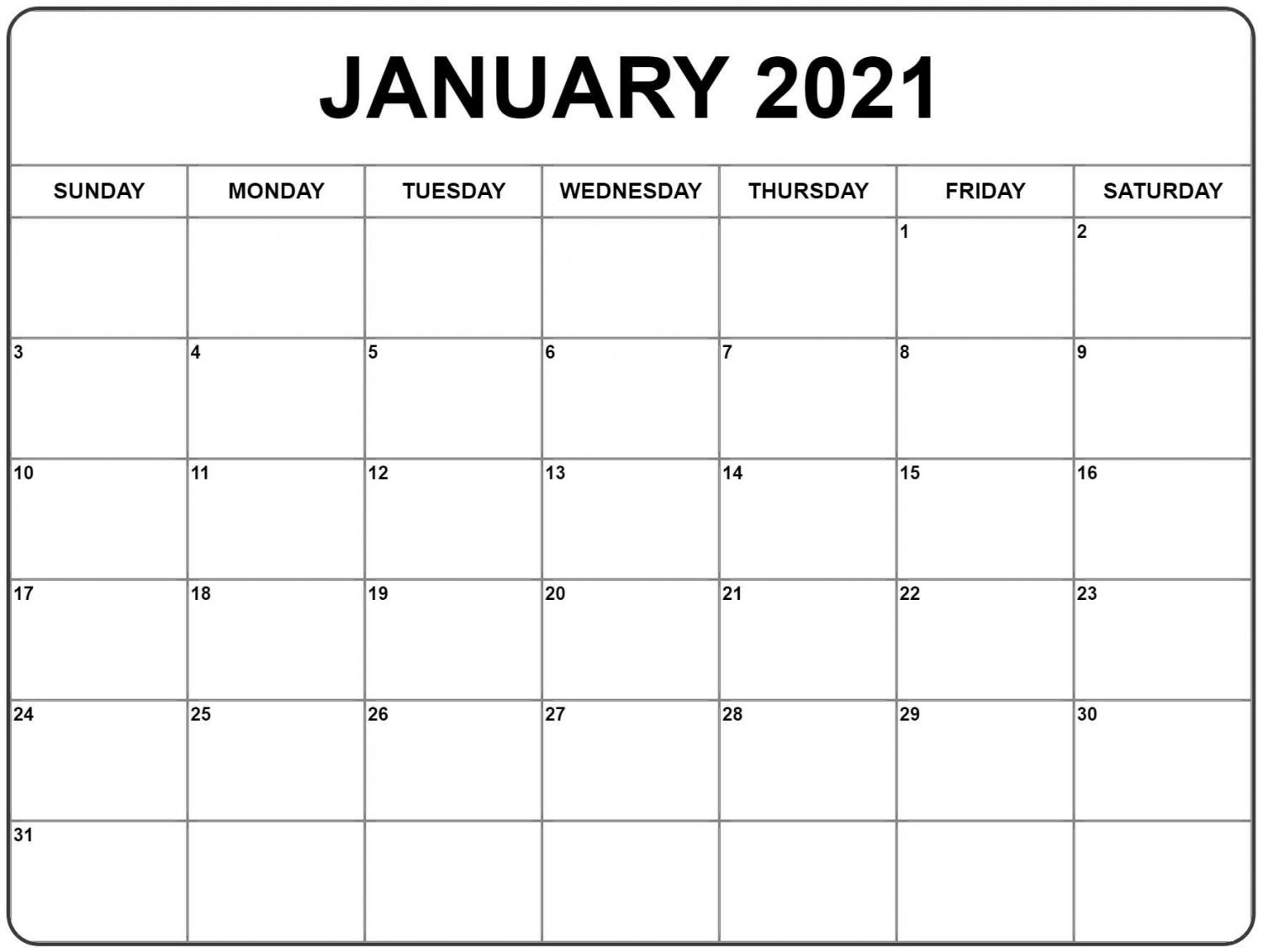 2021 Printable Word Calendar | Free Letter Templates