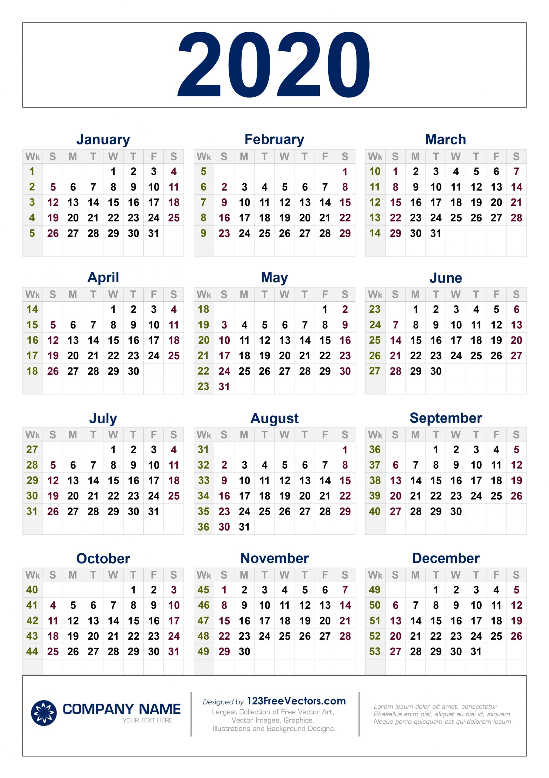 2 Week 2020 Calendar Printable