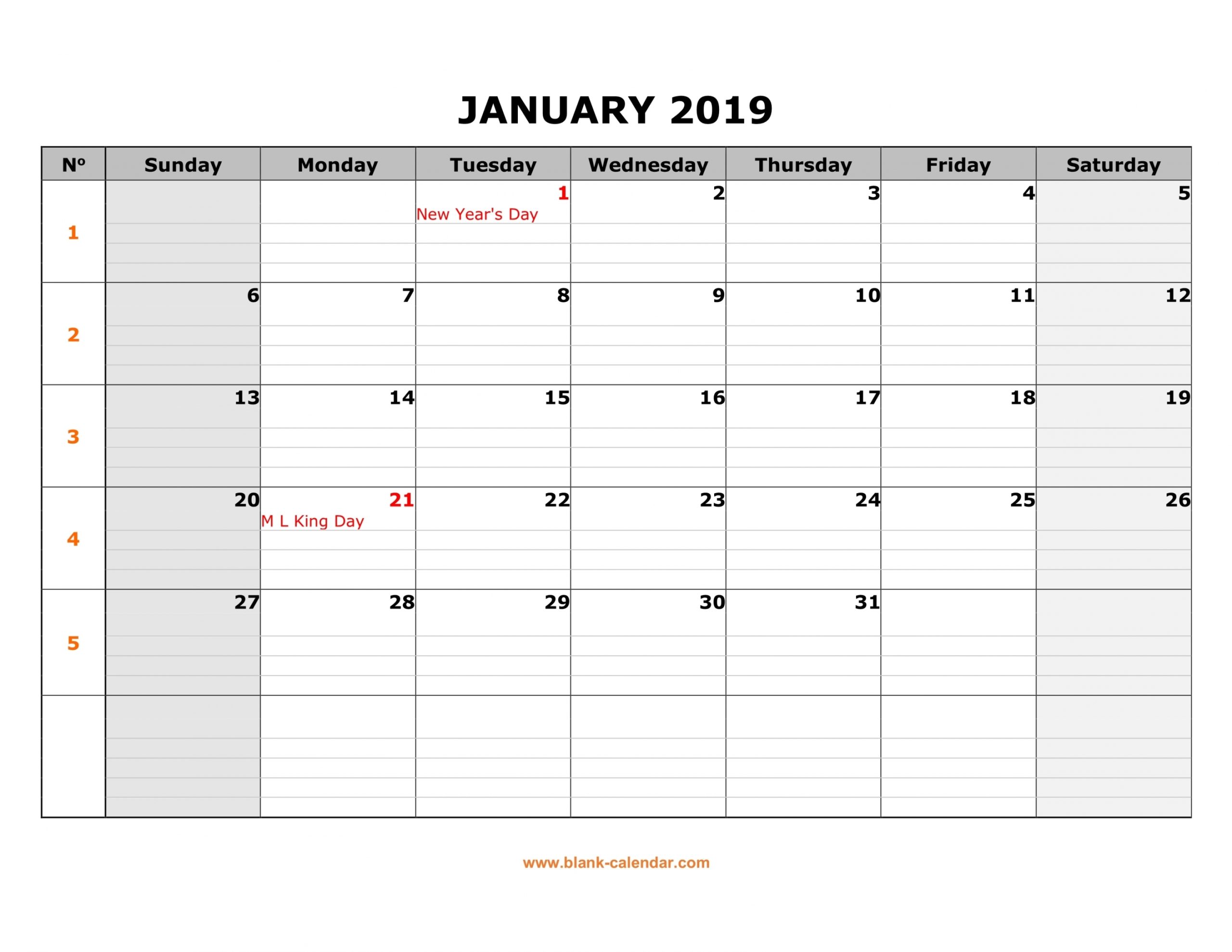 Printable Lined Monthly Calendar