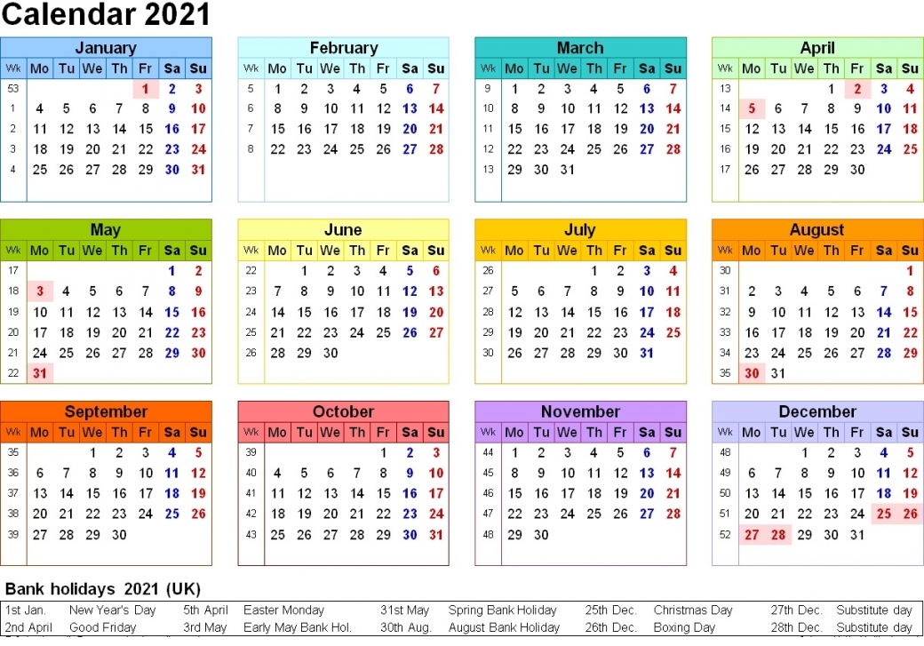 2021 Printable Monthly Calendar With Holidays Word - 2021 ...