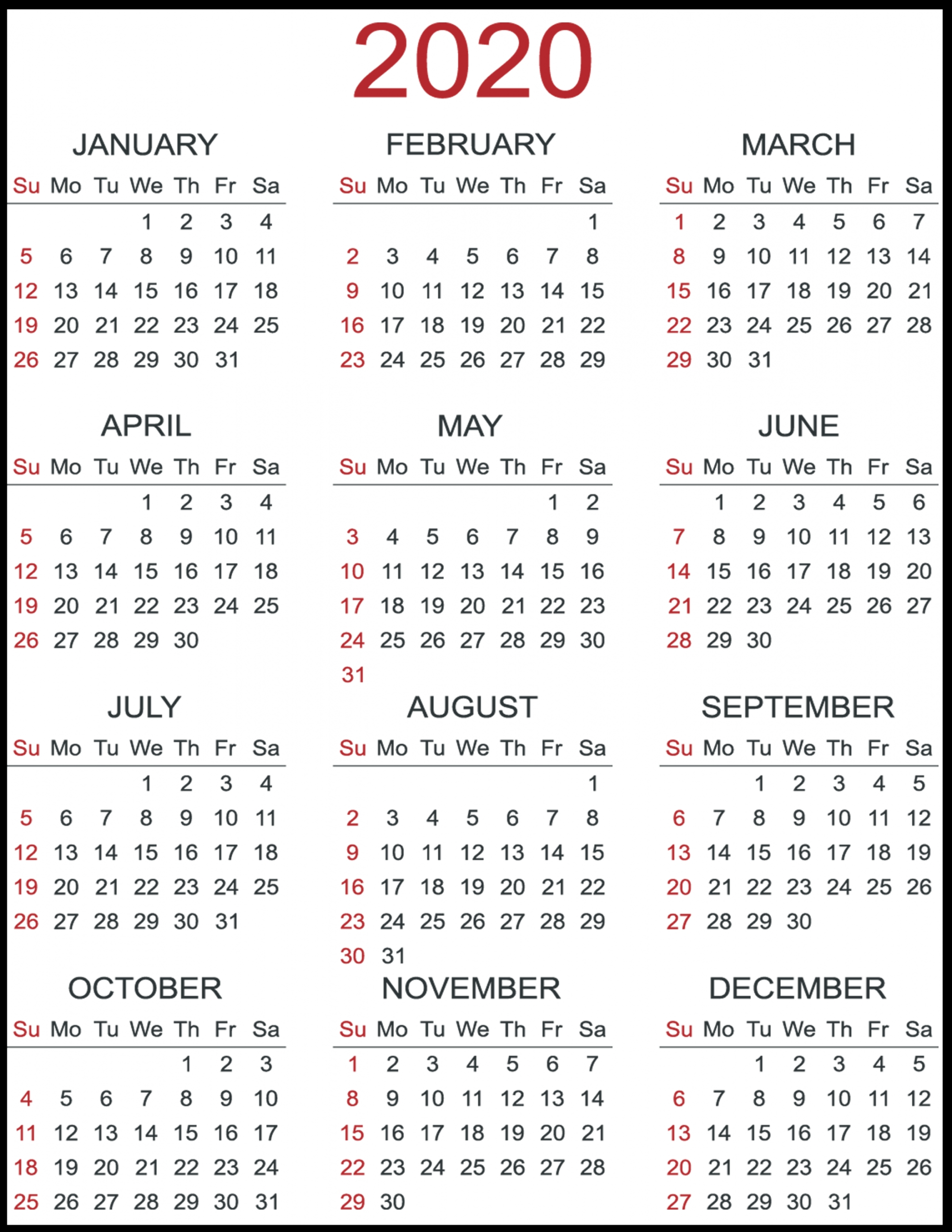 Pdf Printable Calander 2020 Templates Pdf Printable Calander 2020 Templates