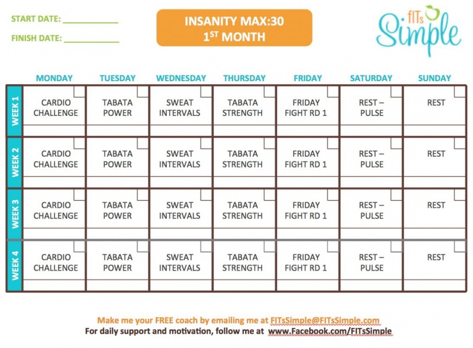 Printable Insanity Calendar 2020