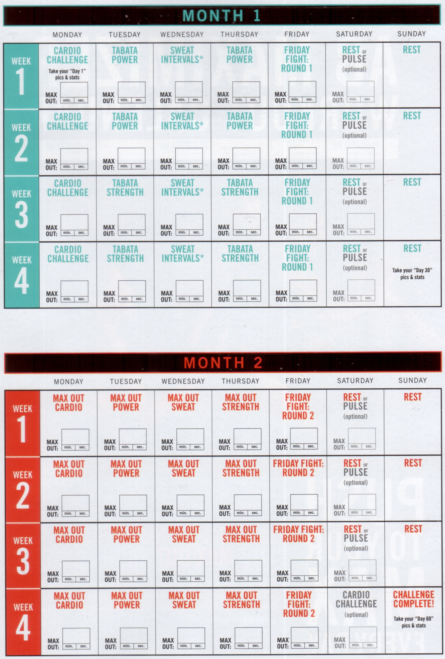 Printable Insanity Calendar 2020