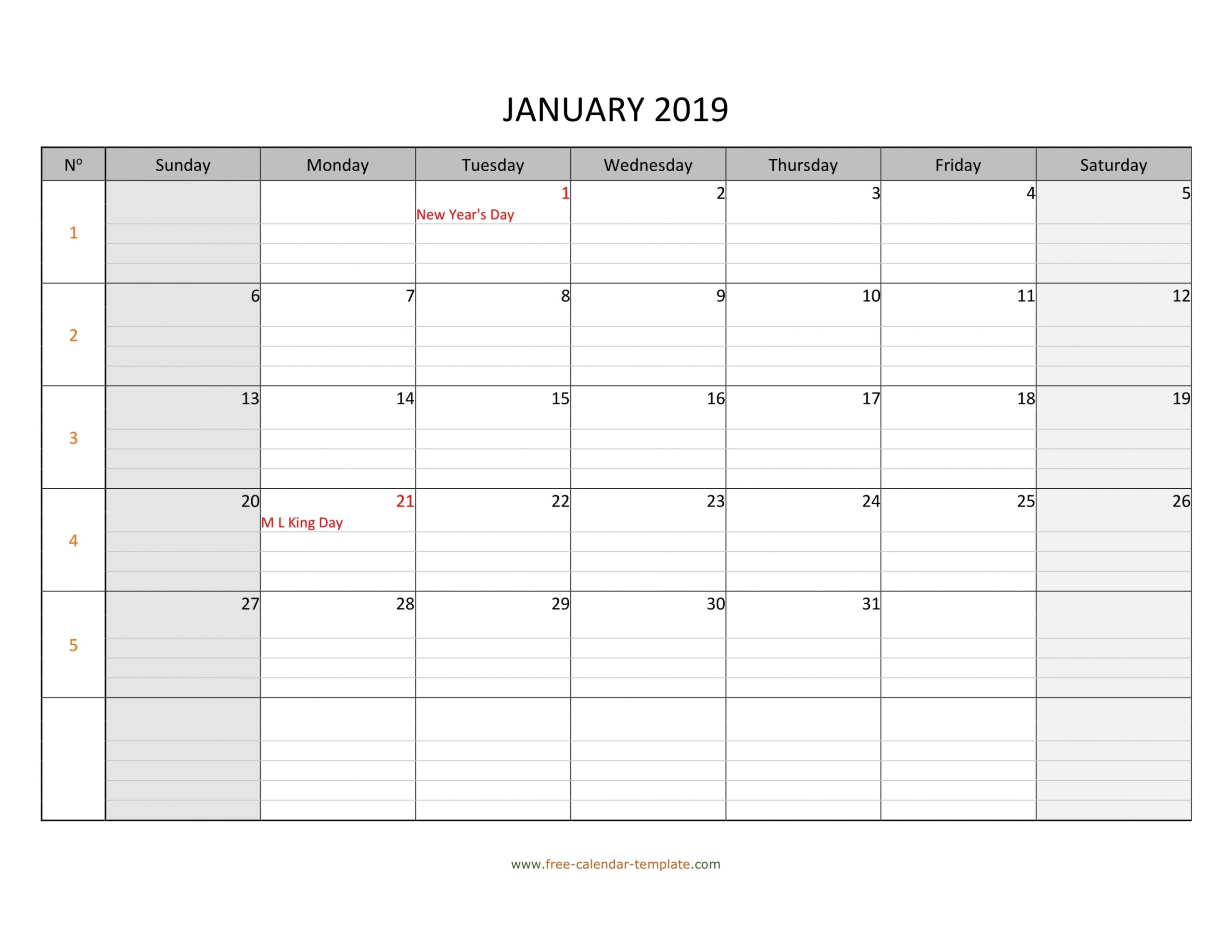 Printable Monthly Calendar With Lines