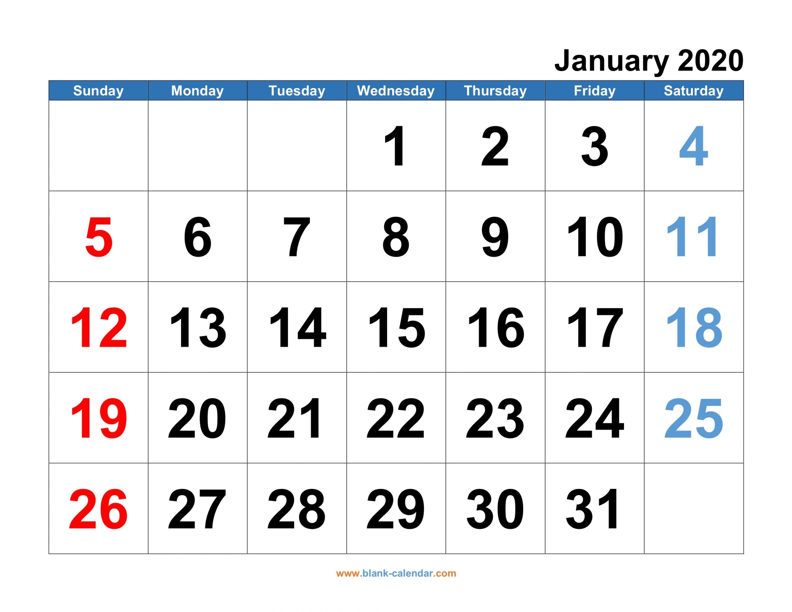 30 Day Calendar 2020 Template