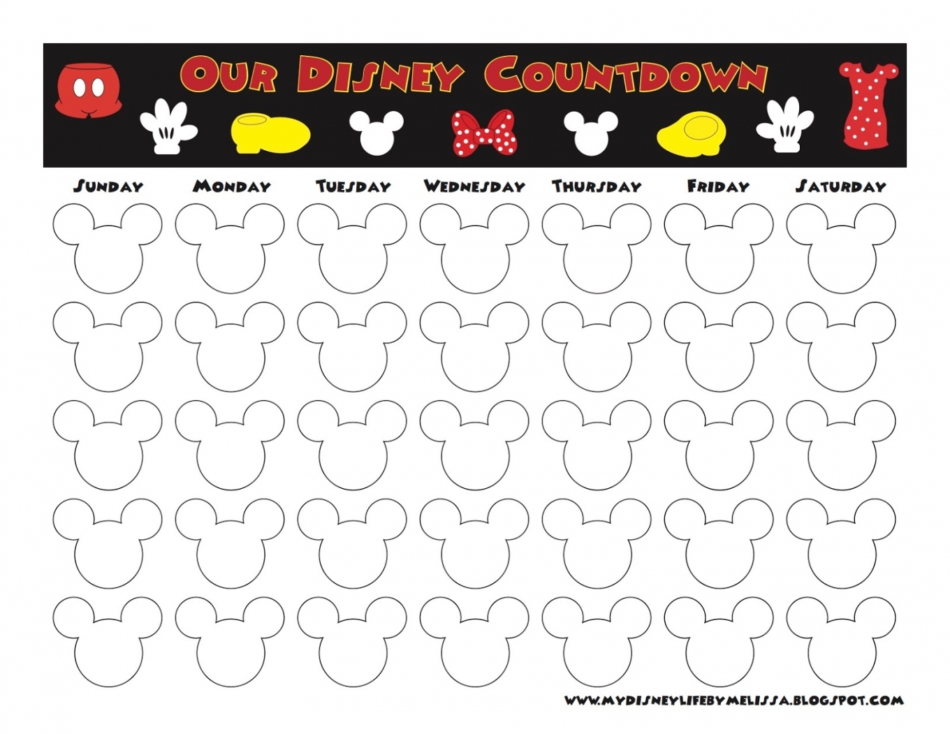 Free Printable Disney Countdown Calendar