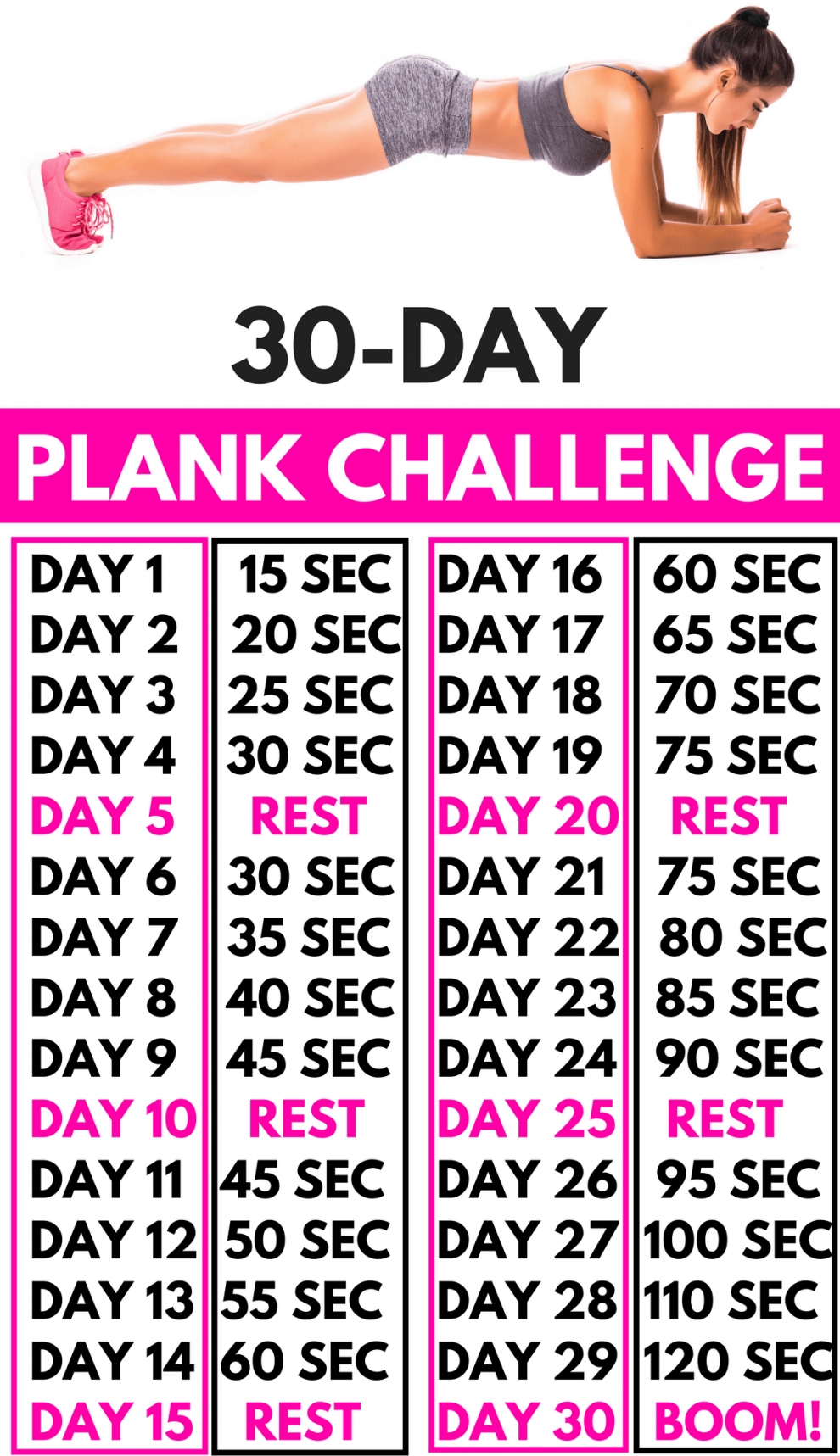 30 Day Plank Challenge Printable Calendar