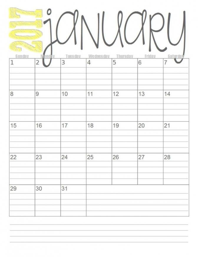 Printable Monthly Calendar With Lines