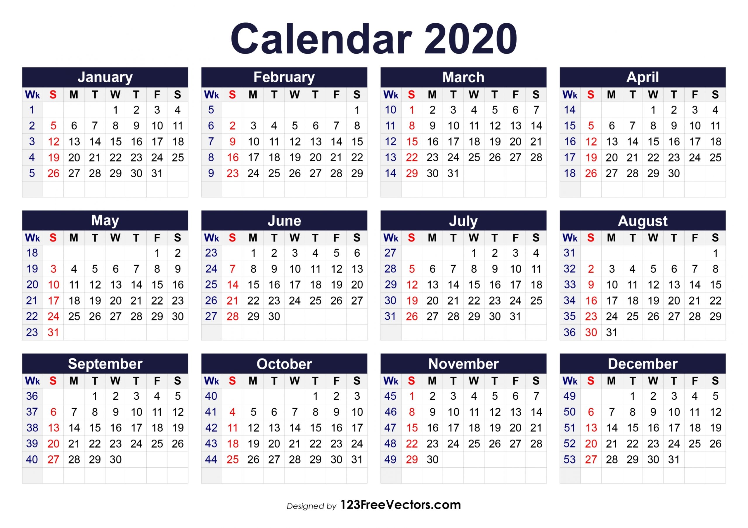 2020 Christmas Calendar Numbers Printable