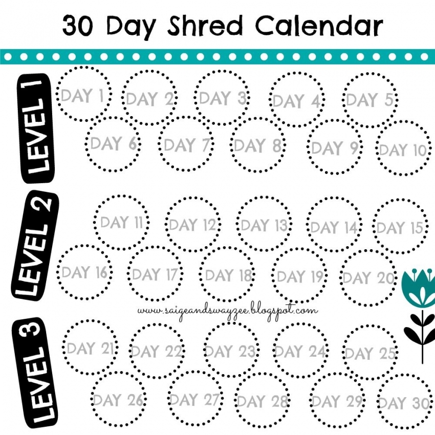 30 Day Shred Calendar Printable