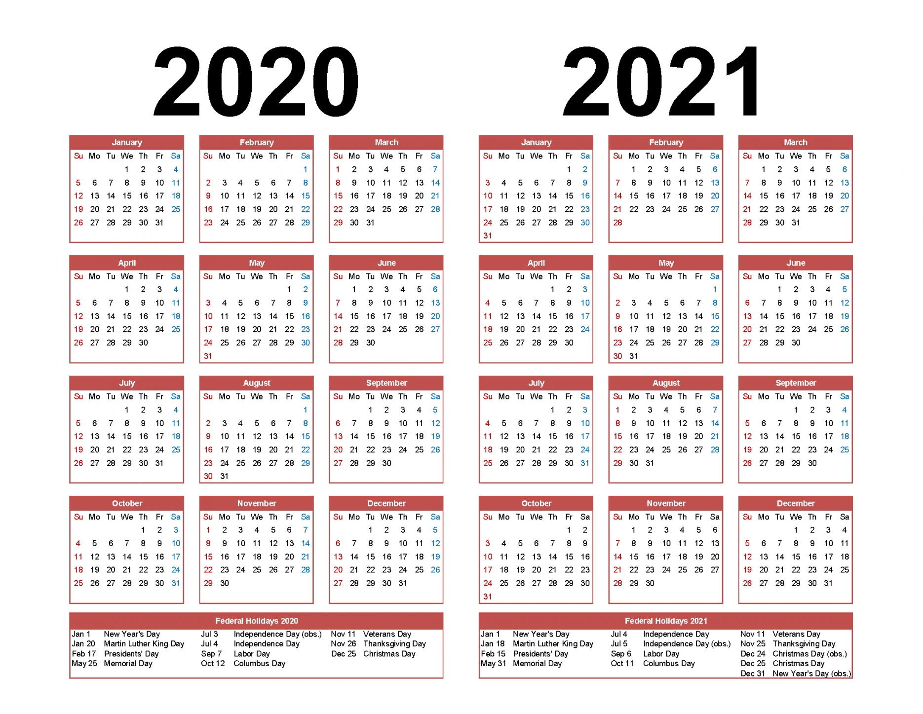 2021 Yearly Calendar Printable 2021 Yearly Calendar Printable