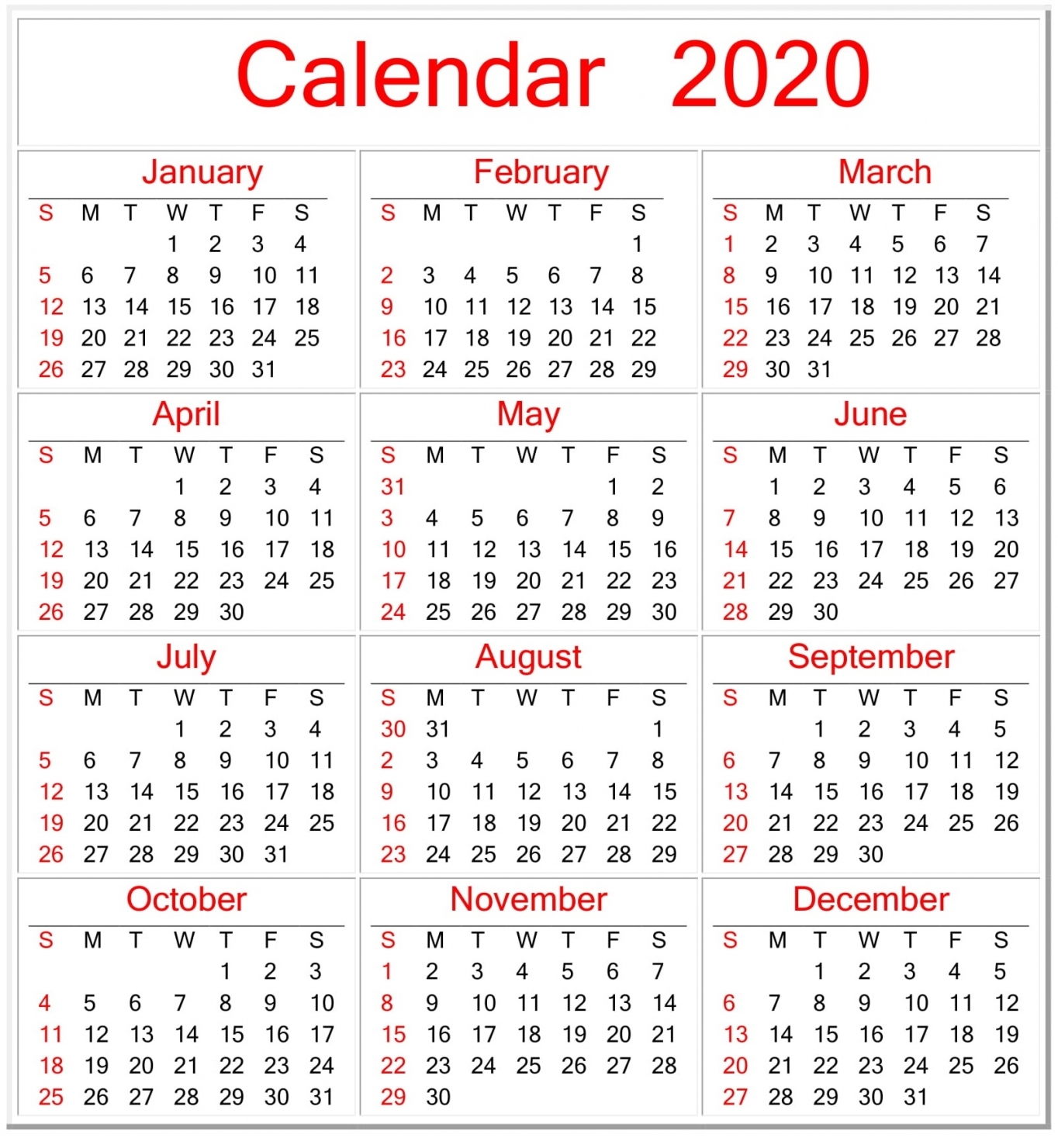 Pdf Printable Calander 2020 Templates Pdf Printable Calander 2020 Templates