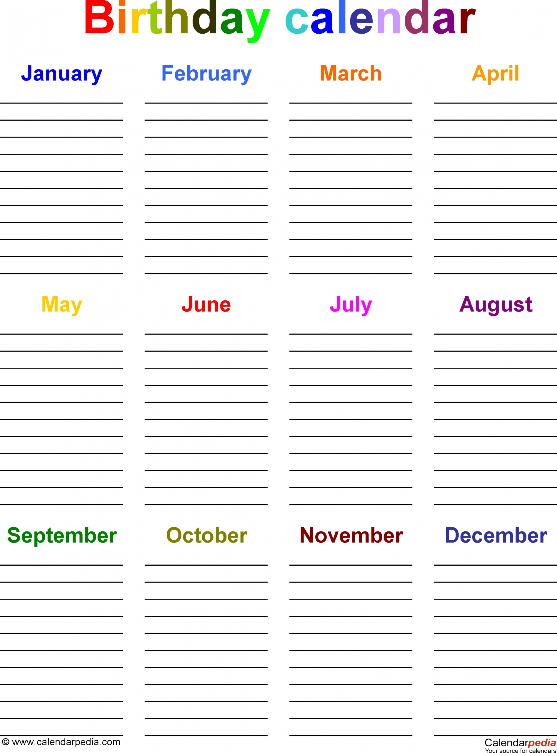 Free Printable Birthday List Template