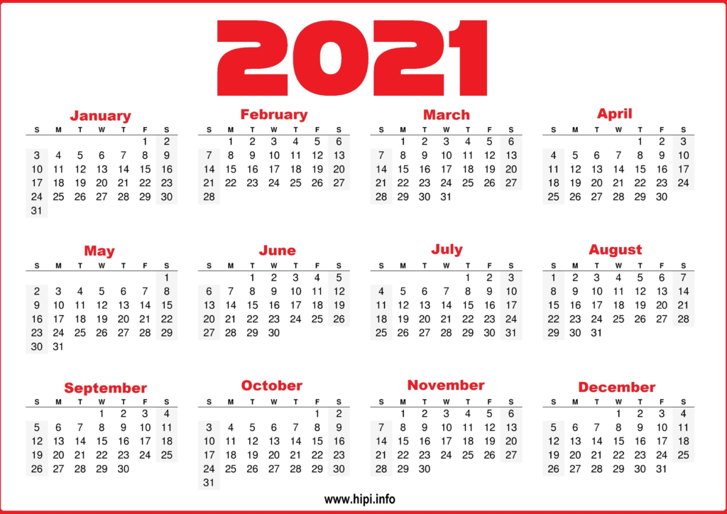 2021 Printable Yearly Calendar Free - Hipi.info