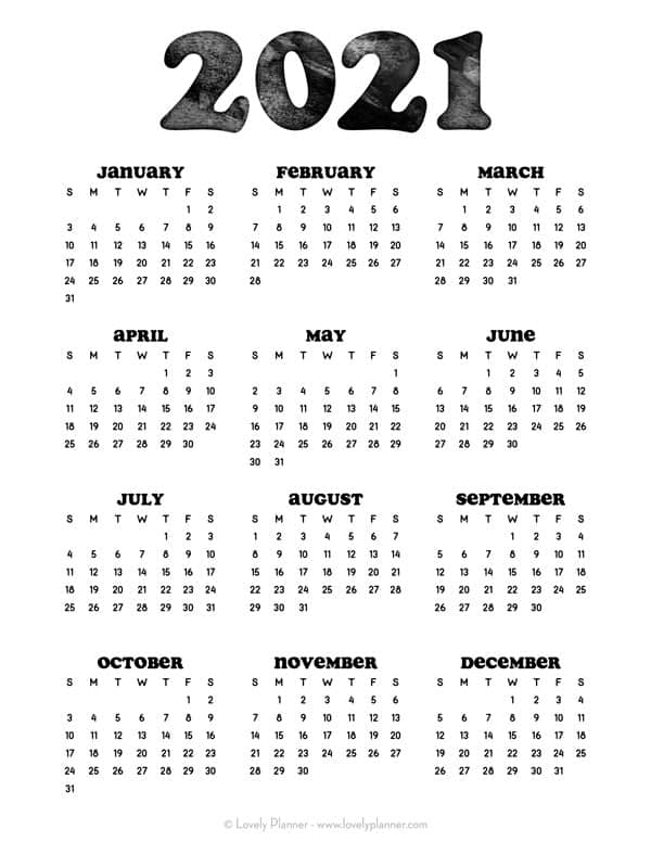 24 Pretty (& Free) Printable One Page Calendars for 2021 ...