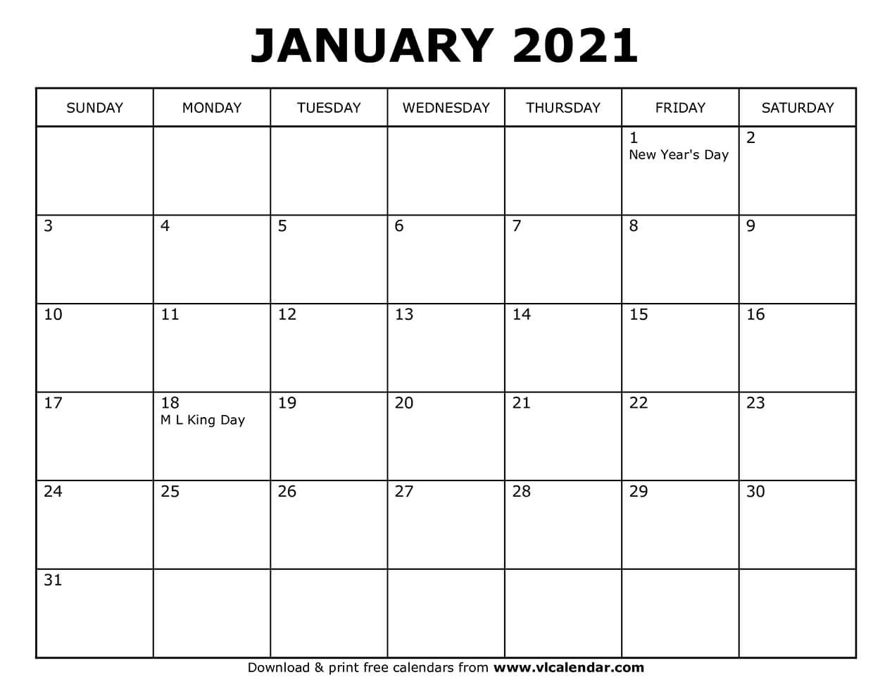 Printable January 2021 Calendars