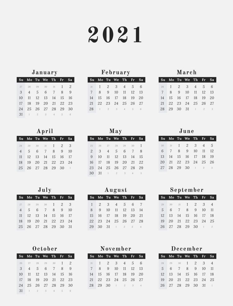 2021 Calendar Printable | 12 Months All in One | Calendar 2021