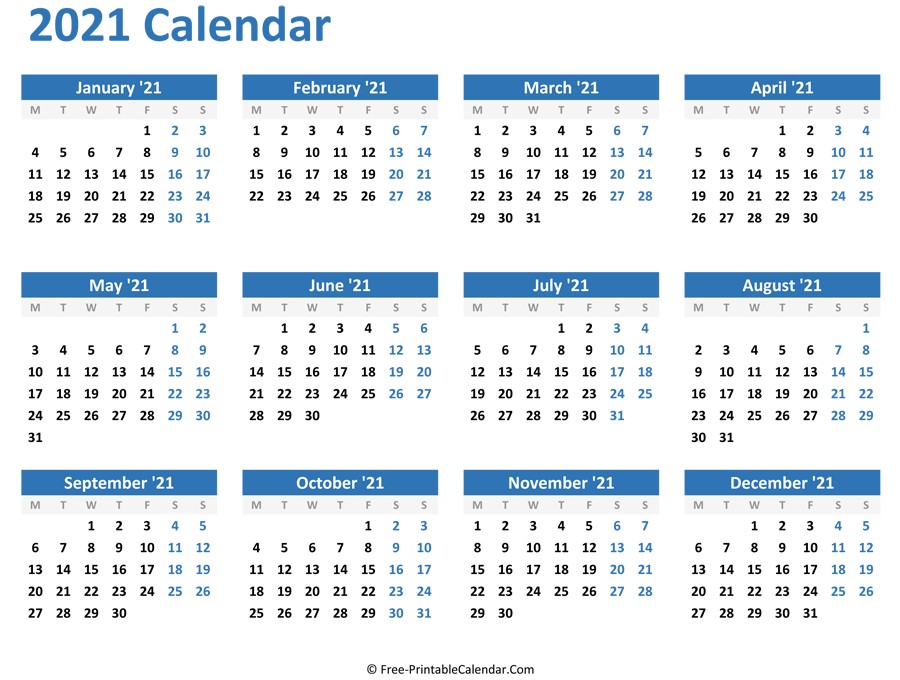 2021 Calendar Printable Academic Full Page | Free ...