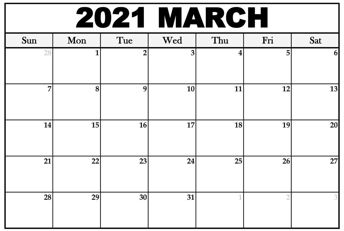 Free Printable March 2021 Calendar Page with Notes ...