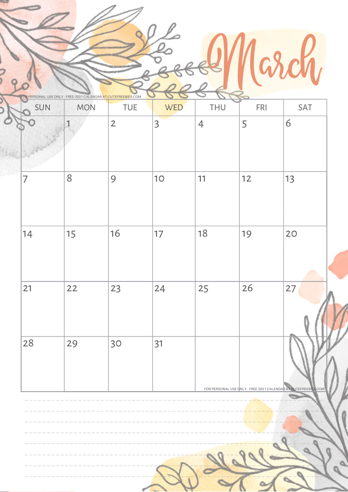 Pretty 2021 Calendar Free Printable Template - Cute ...