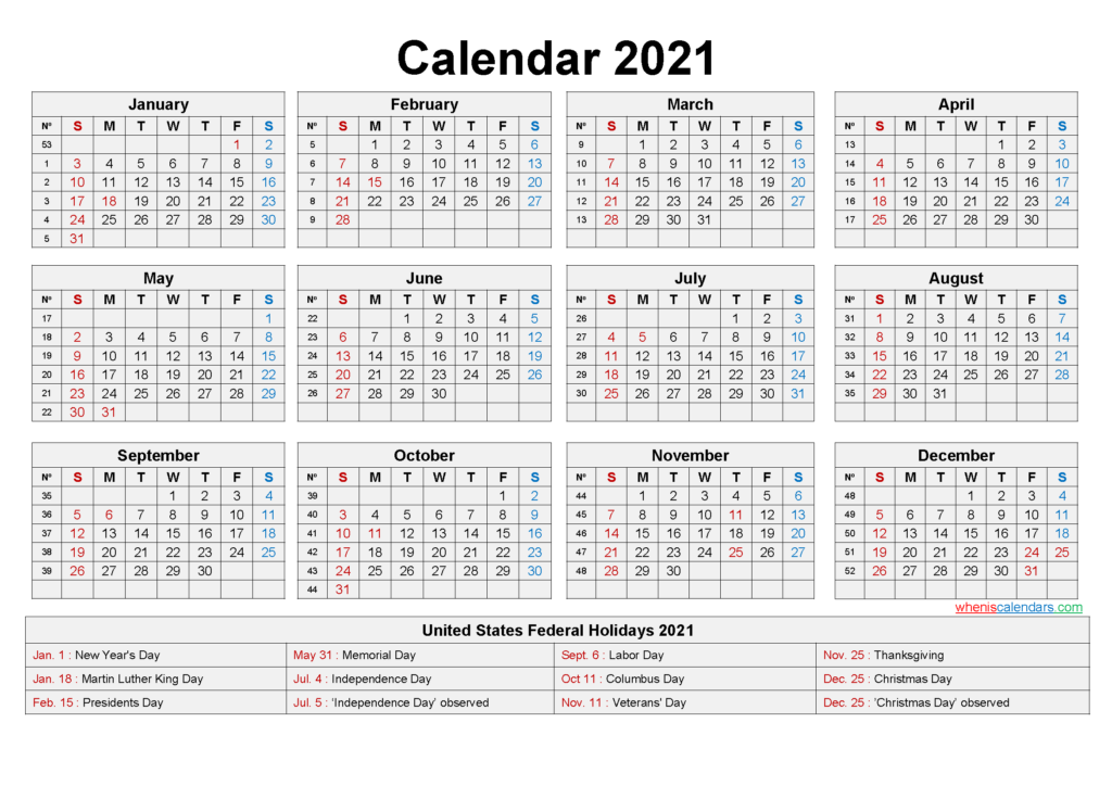 Download Free Printable 2021 Calendar With Holidays - Easy ...