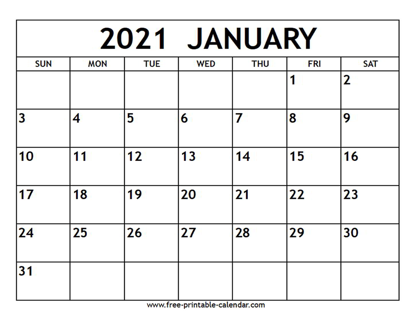 January 2021 Calendar - Free-printable-calendar.com