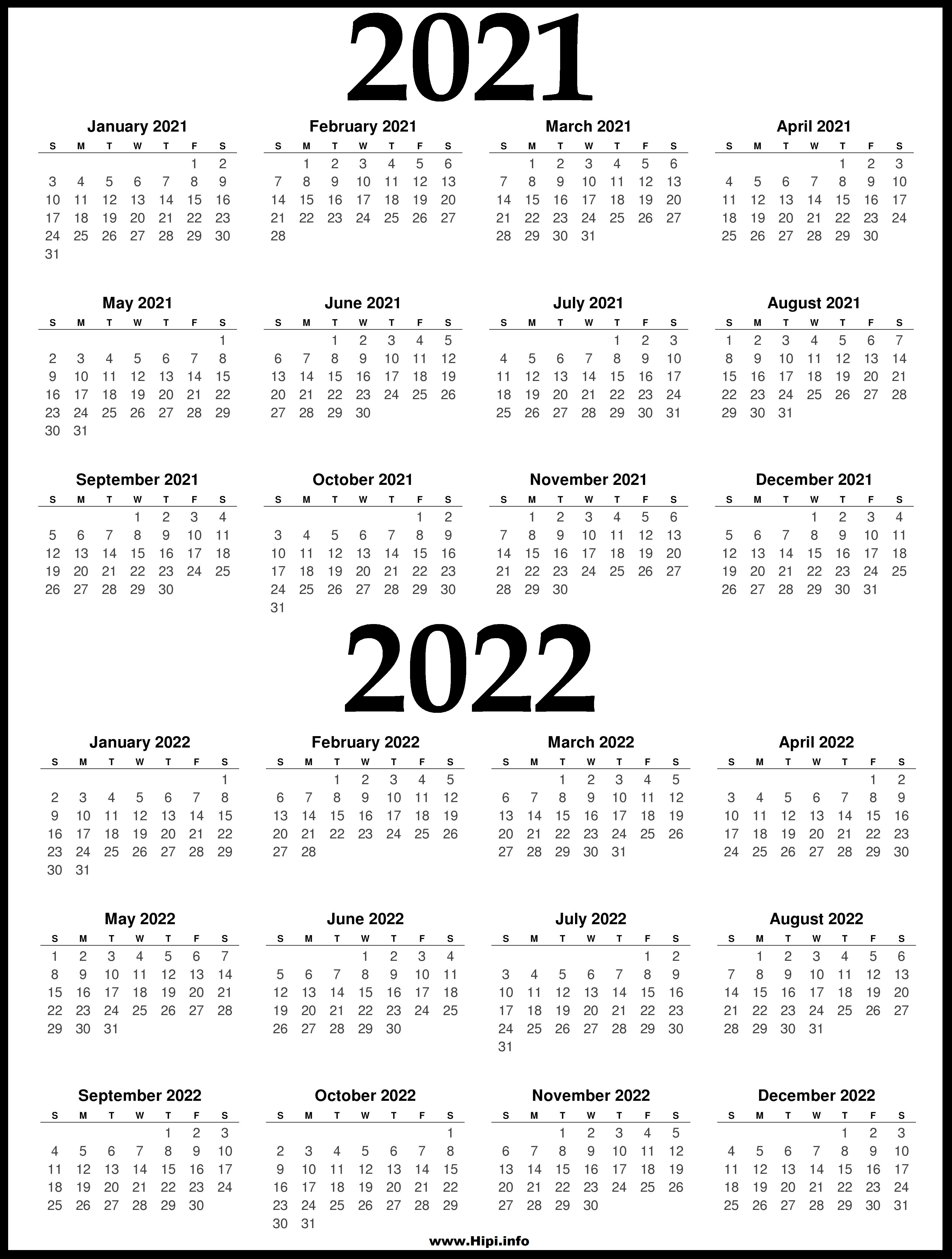 2021 and 2022 Printable Calendar - 2 Year Calendar - Hipi ...