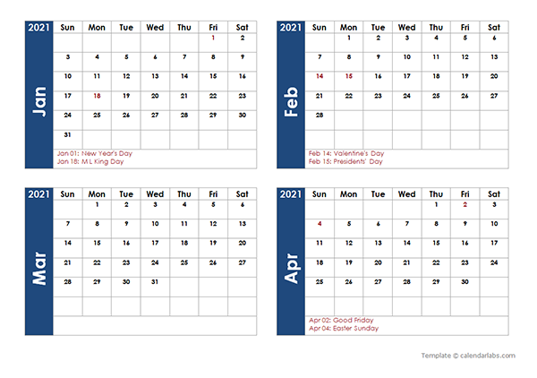 Printable 2021 Monthly Calendar Templates - CalendarLabs