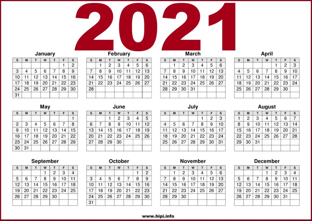 2021 Calendar Printable Free - Free Download - Hipi.info