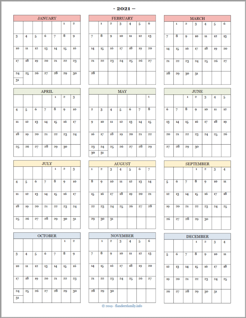 2021 Calendars for Advanced Planning - Flanders Family ...