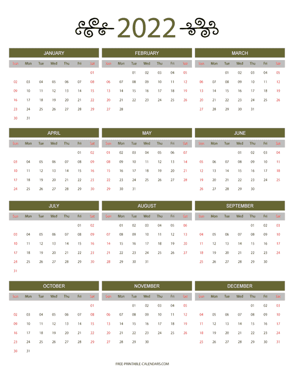 12 Month Colorful Calendar for 2022 - Free Printable Calendars