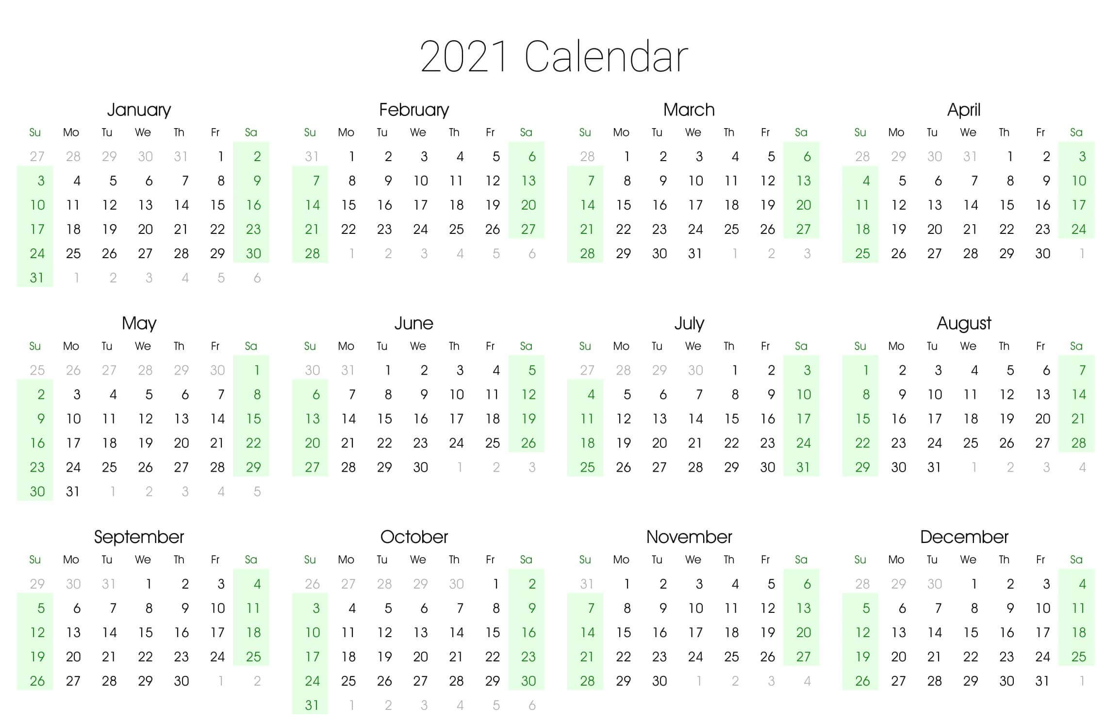 Cute Calendar 2021 Printable Template with Notes - Set ...