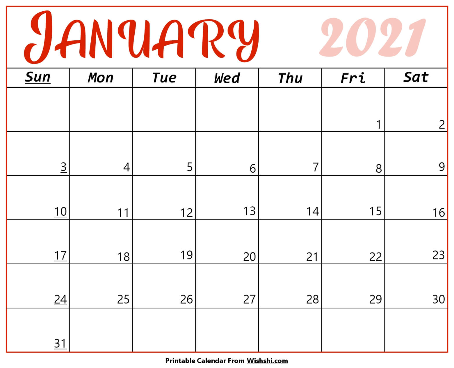 January 2021 Calendar Printable - Free Printable Calendars ...