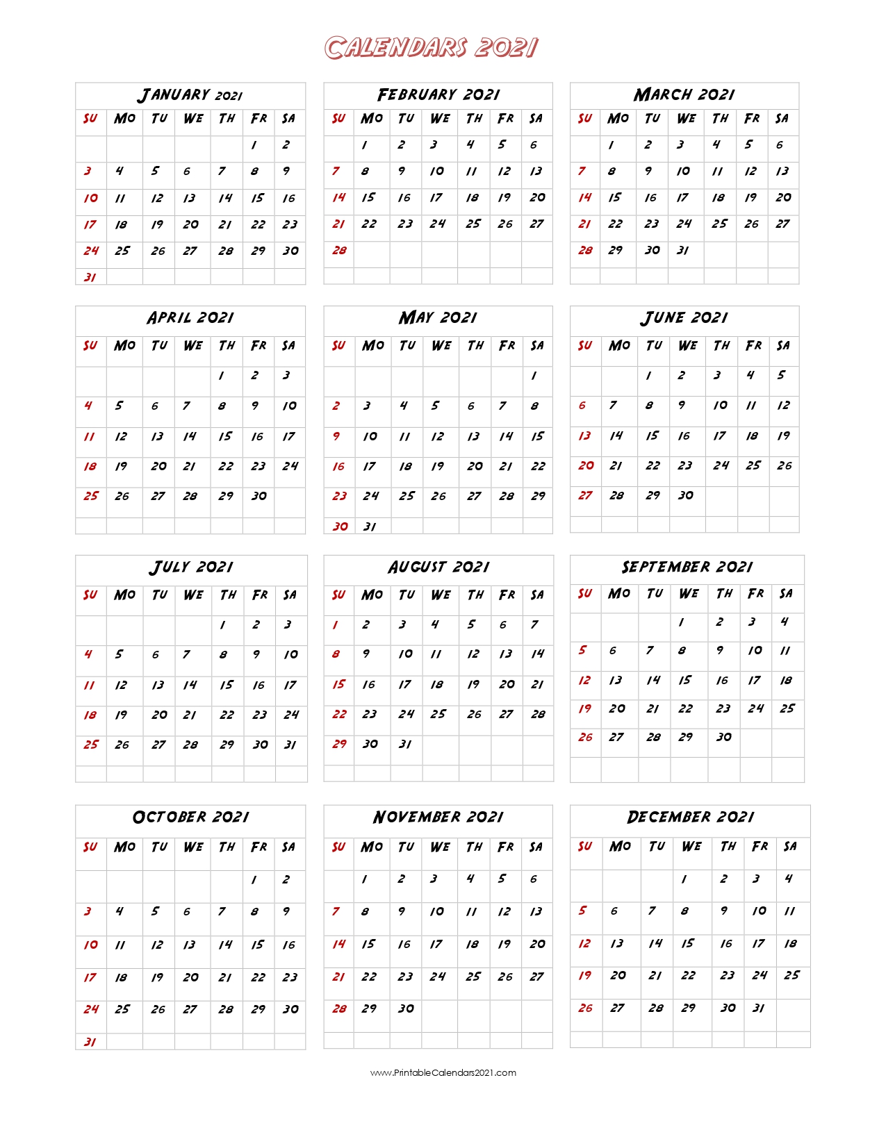 56+ Printable Calendar 2021 One Page, US 2021 Calendar ...