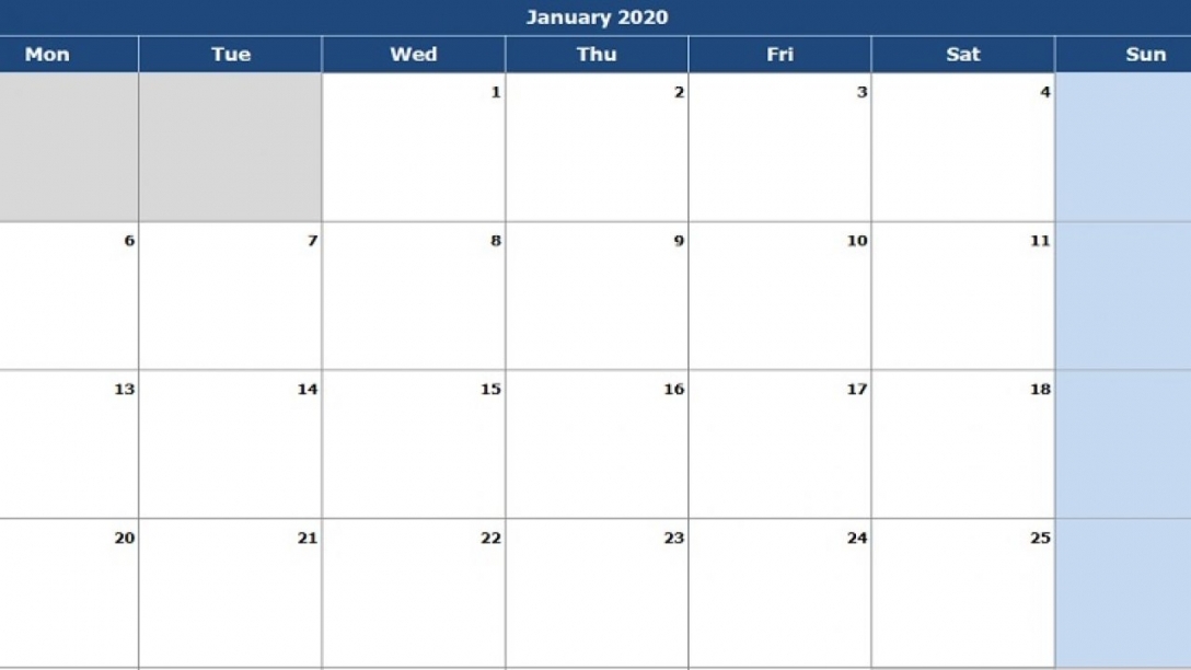 2020 Printable Calander In Excel