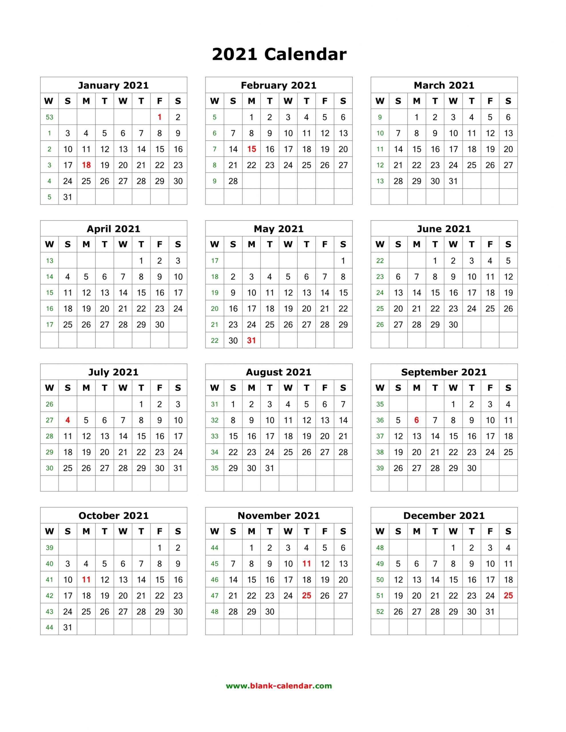 One Page Calendar 2021 One Page Calendar 2021