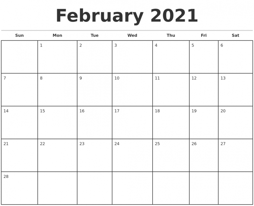 Printable Calendar 2021 Feb Template Printable Calendar 2021 Feb Template