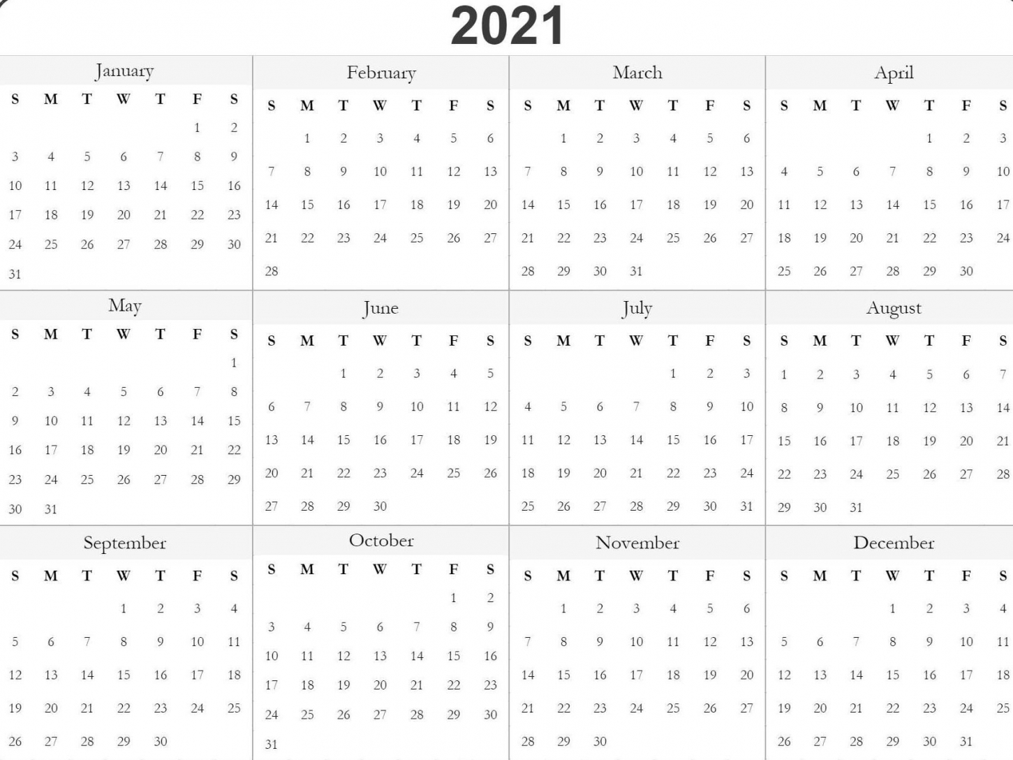 Printable 2021 Julian Calendar