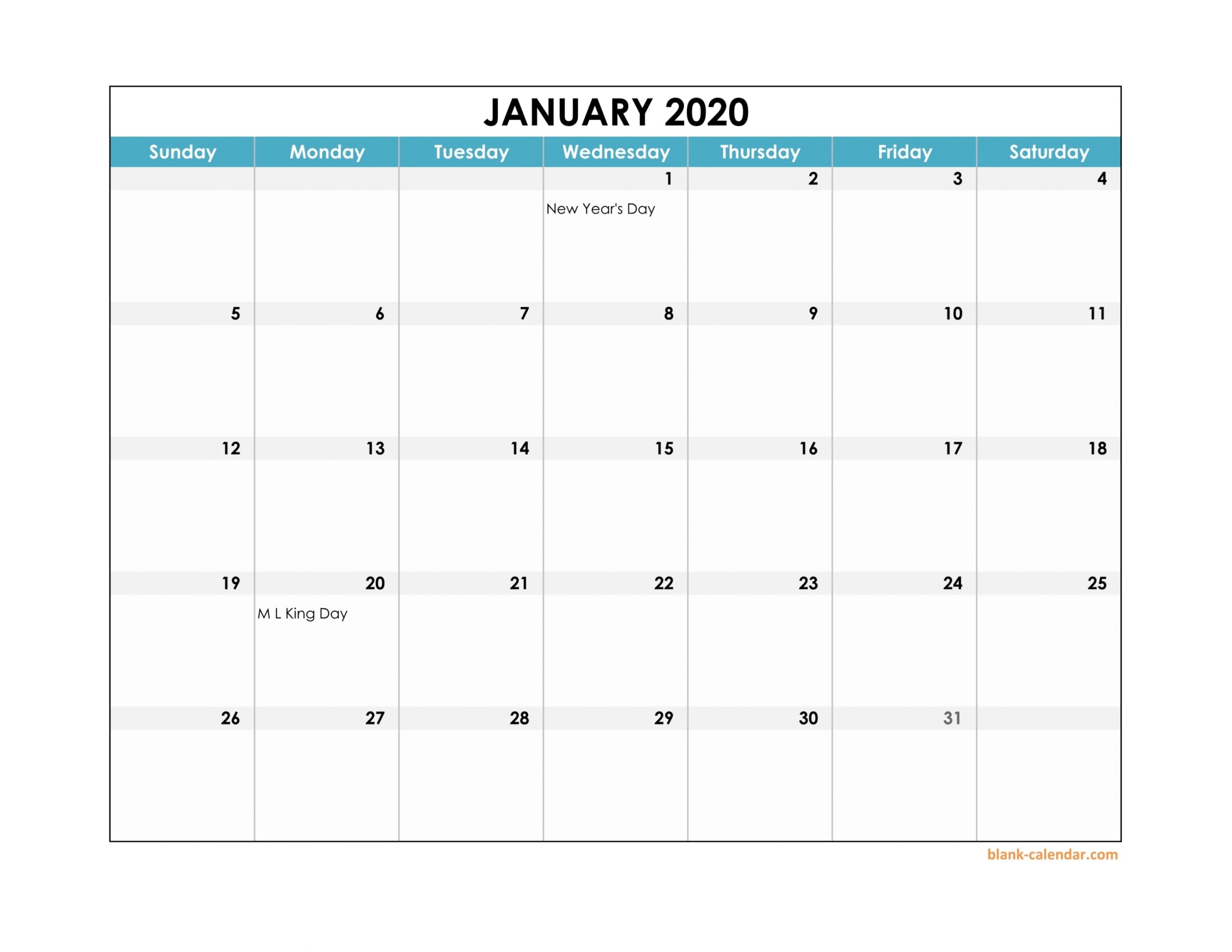 2020 Printable Calander In Excel