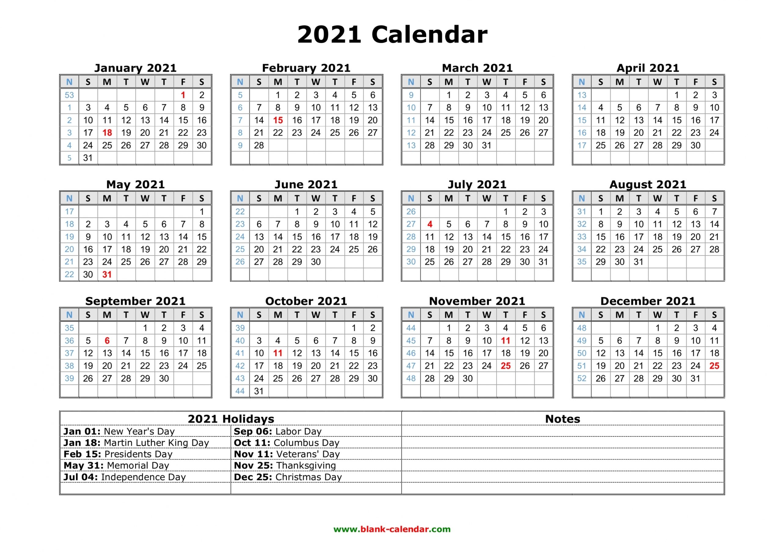 2021 Monthly Calendar With Holidays 2021 Monthly Calendar With Holidays
