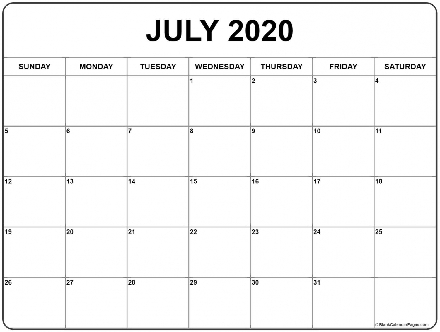 Monthly Calendar 2020 Printable Uk