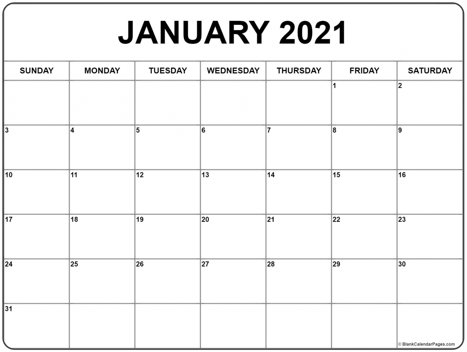 January 2021 Calendar Printable January 2021 Calendar Printable