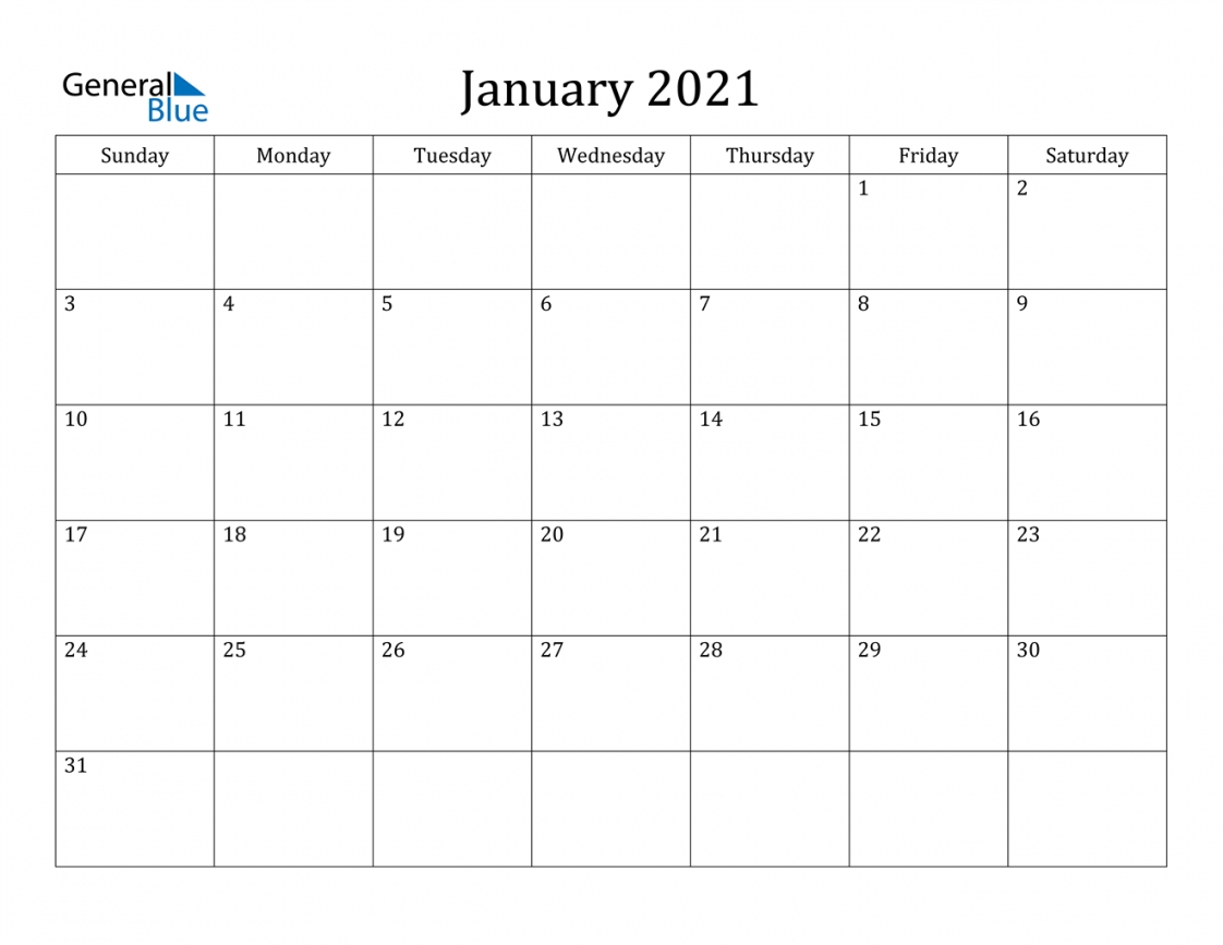January 2021 Calendar Printable January 2021 Calendar Printable
