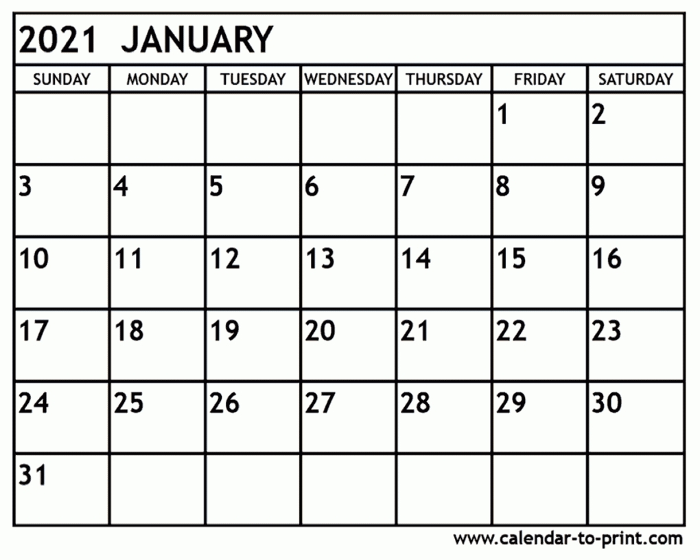 January 2021 Calendar Printable January 2021 Calendar Printable