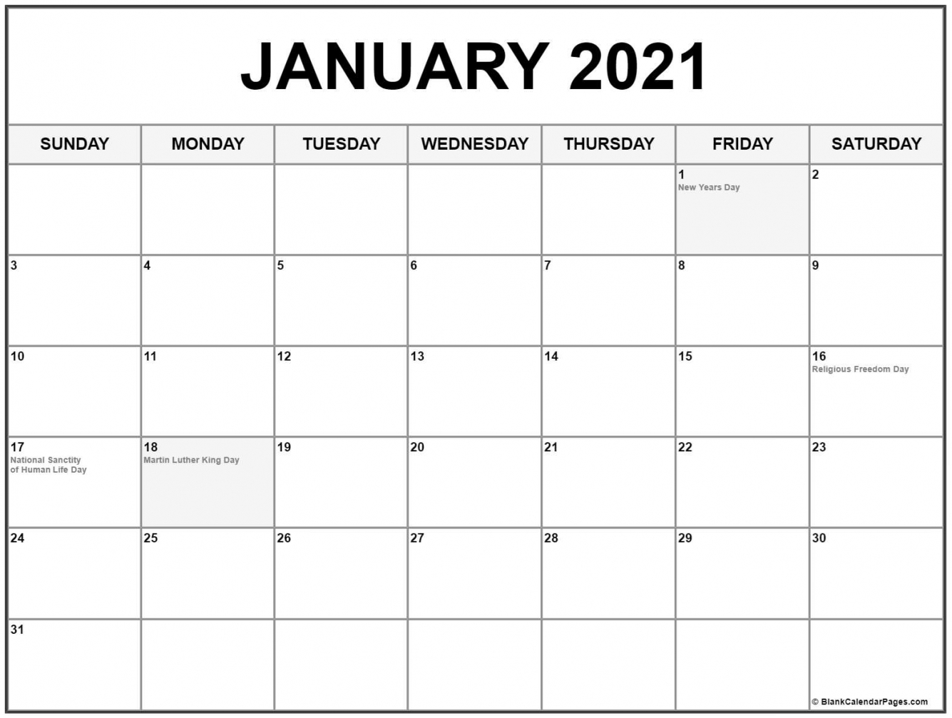 January 2021 Calendar Page January 2021 Calendar Page